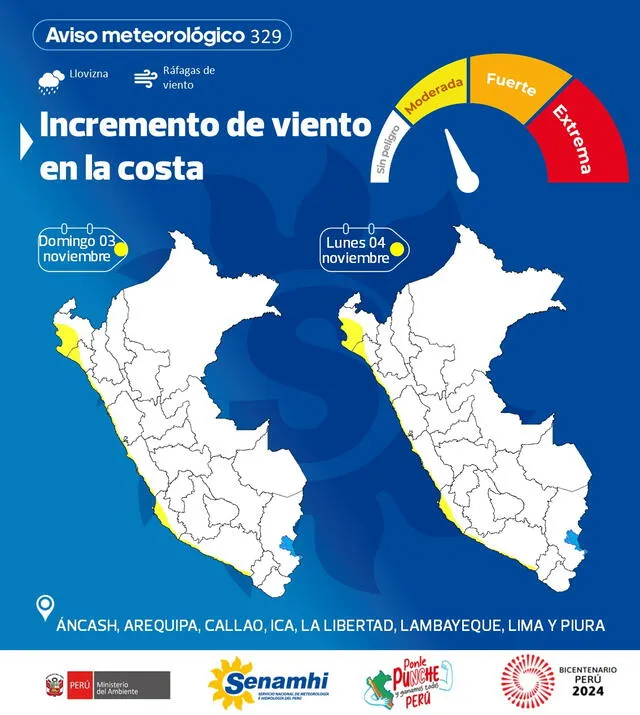 Al menos 8 regiones de toda la costa peruana serán afectadas por el fenómeno meteorológico. Foto: Senamhi   