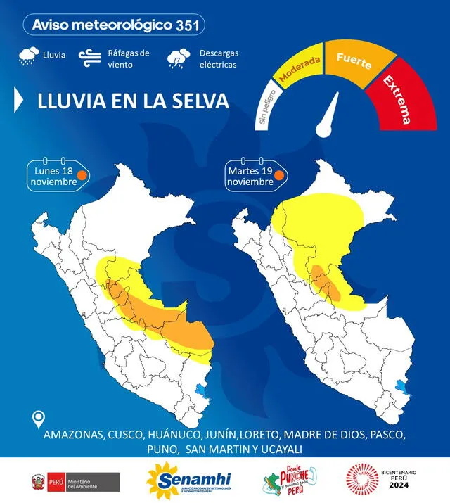 Al menos 9 regiones del Perú serán afectadas por el fenómeno meteorológico. Foto: Senamhi   