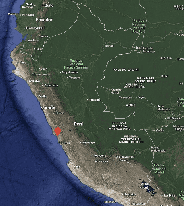 Sismo en Perú. Foto: Maps   