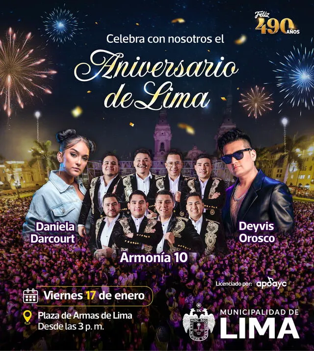  Artistas invitados para el Aniversario de Lima. Foto: Facebook 