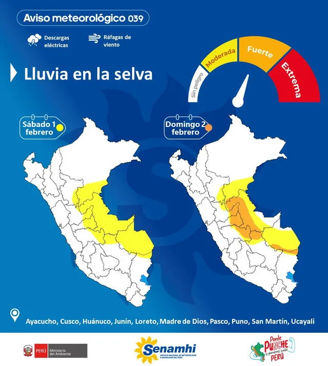 Alerta naranja en 10 regiones de la selva peruana por fuertes lluvias. Foto: Senamhi/X   