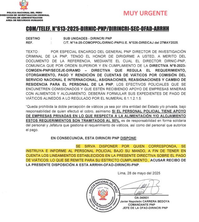 PNP emite un comunicado tras denuncias de efectivos policiales PNP emite un comunicado tras denuncias de efectivos policiales