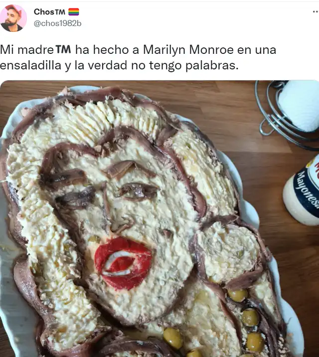Muestra la ensalada con la cara de Marilyn Monroe que hizo su madre y divierte en Twitter