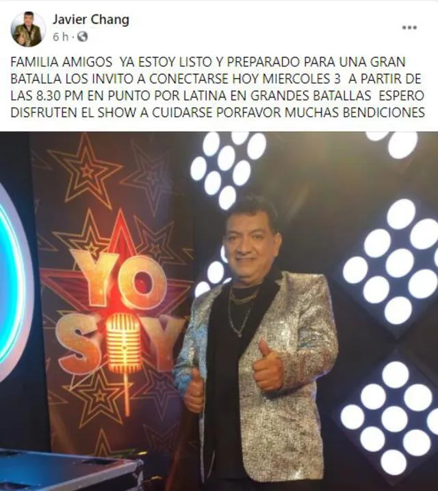 Comunicado de Javier Chang sobre su regreso a Yo soy