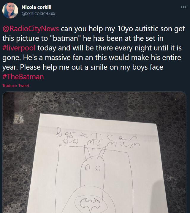 Nicola Corkill se contactó con una radio inglesa para poder cumplir el sueño de su hijo. Foto: captura de Twitter