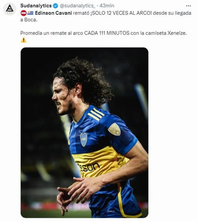 Información sobre Cavani. Foto: captura X 