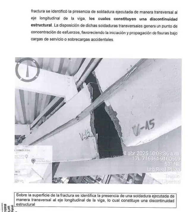 Discontinuidad estructural en las vigas de acero.   