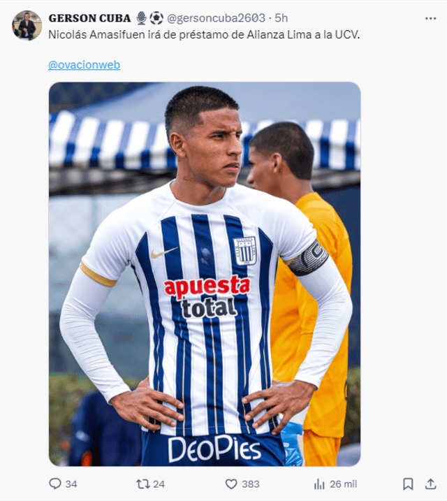  El jugador de Alianza Lima buscará aportar de manera positiva a la César Vallejo. Foto: captura de pantalla de X   