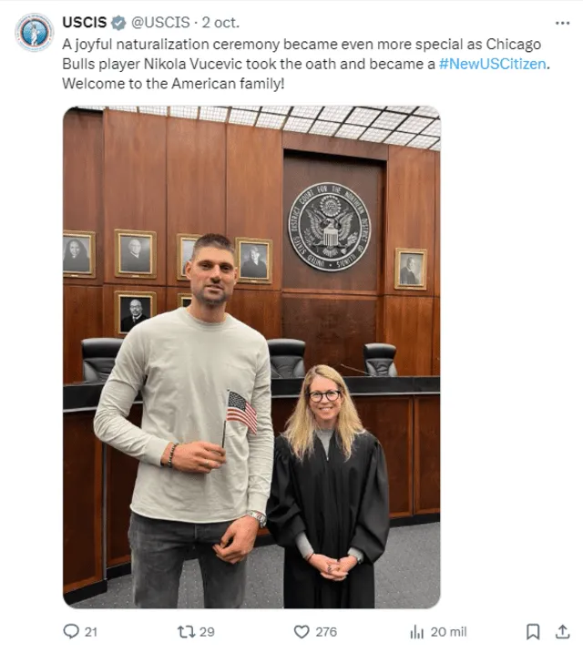  La bienvenida que le dio el Uscis a Nikola. Foto: captura de pantalla de X/Uscis   