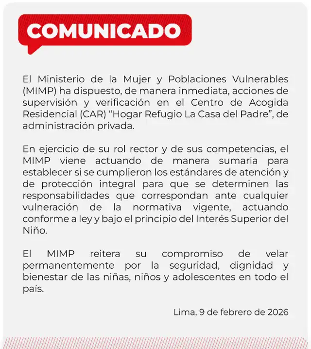 El Ministerio se pronunció este lunes sobre las afirmaciones de la congresista. Foto: MIMP.   