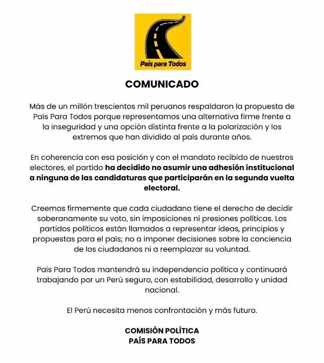Comunicado de País para Todos