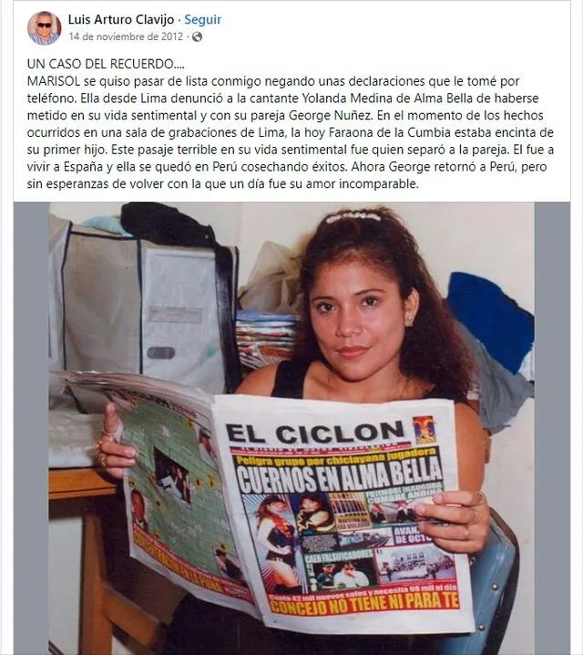 Marisol fue acusada de meterse en la relación de Yolanda Medina y George Núñez. Foto: Facebook Luis Arturo Clavijo   