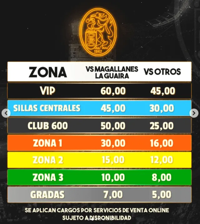 Precio de entradas. Foto: Leones del Caracas/X   