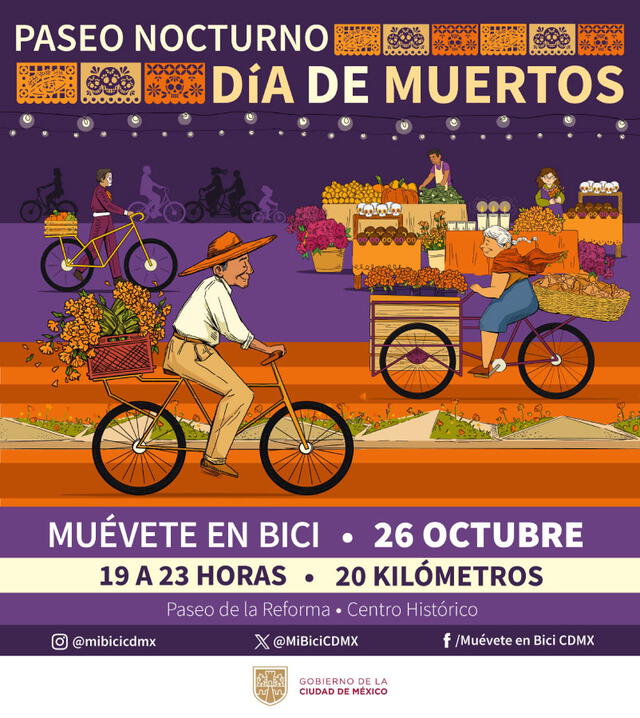 El Paseo Nocturno por el Día de Muertos se llevará a cabo este 26 de octubre. Foto: Gobierno de la Ciudad de México   