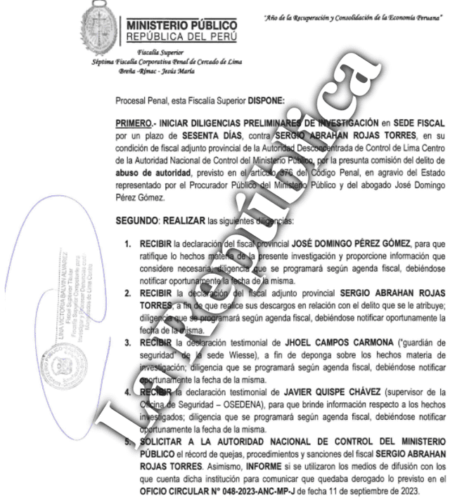 Disposición de inicio de diligencias preliminares en la Fiscalía Disposición de inicio de diligencias preliminares en la Fiscalía