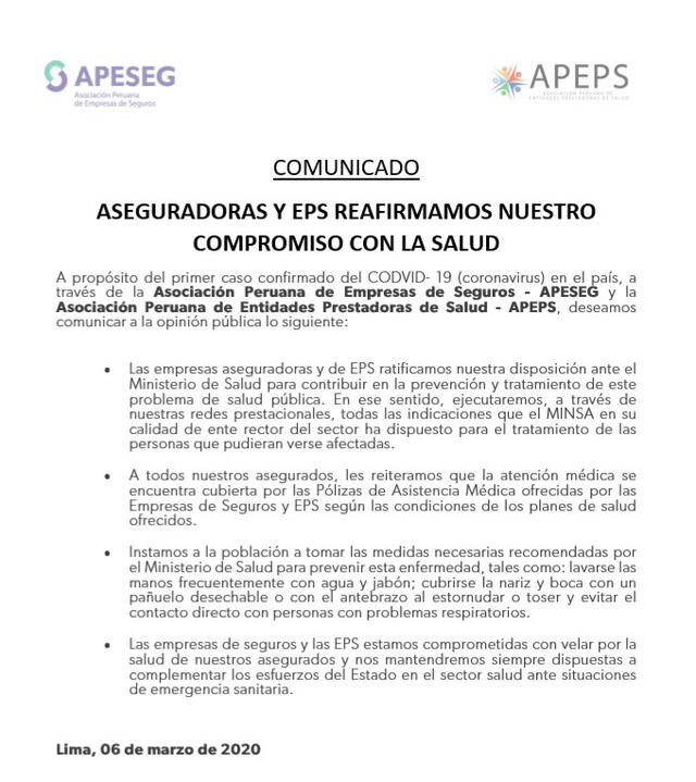 Comunicados de empresas aseguradoras y de EPS