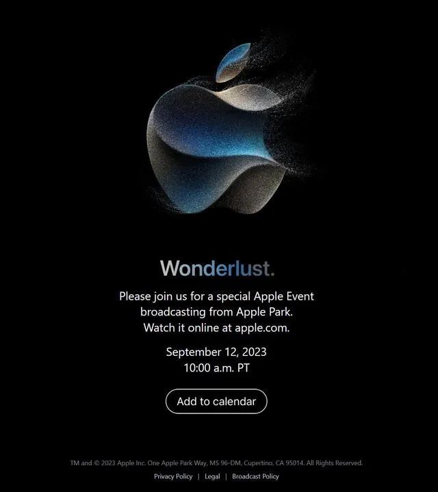  Invitación enviada por Apple. Foto: Apple<br><br>    
