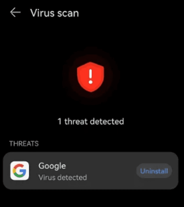 Huawei identifica la app de Google como una aplicación con virus. Foto: captura de Reddit   