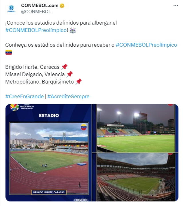 En Caracas y Valencia se jugarán los partidos de la primera fase, mientras que Barquisimeto acogerá los de la fase final. Foto: X/Conmebol   