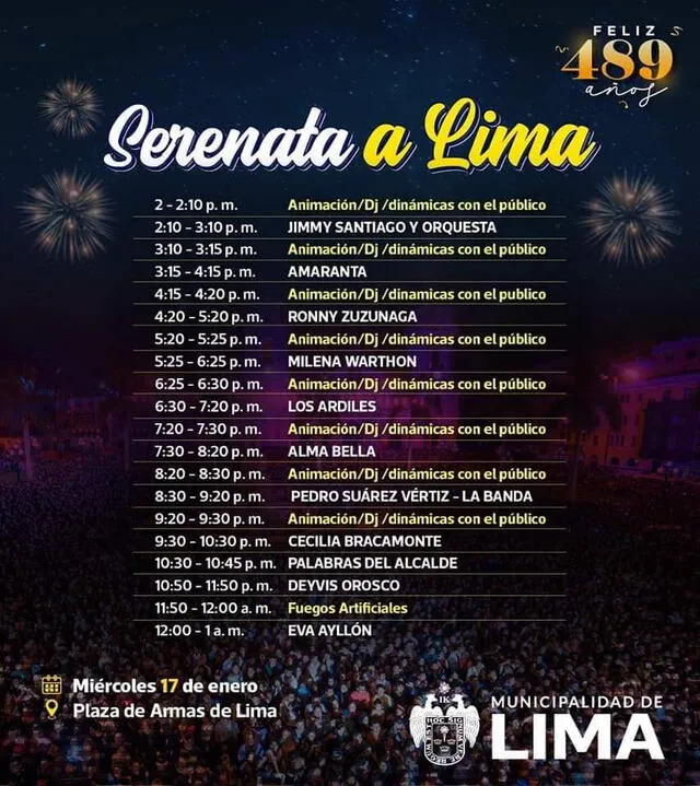 La 'Serenata a Lima' contará con la participación de estos artistas. Foto: Municipalidad de Lima   