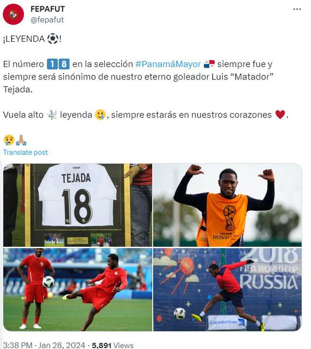 La Fepafut le rindió un pequeño homenaje a Luis Tejada a través de las redes sociales. Foto: Fepafut/X/captura   