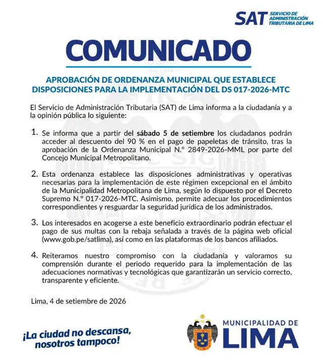 Comunicado oficial de la MML