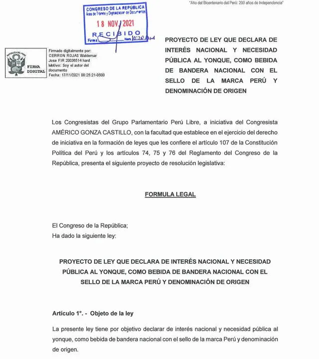 El Proyecto Ley N° 779/2021 tiene la firma de varios parlamentarios de Perú Libre. Foto: Congreso