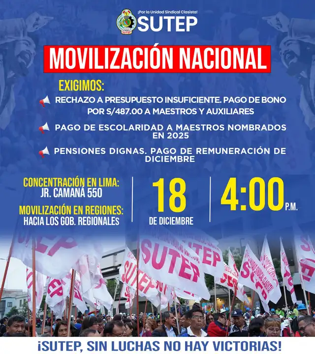 El Sutep se movilizará en todo el país para exigir el pago de bonos y aumento en las pensiones. Foto: Sutep. El Sutep se movilizará en todo el país para exigir el pago de bonos y aumento en las pensiones. Foto: Sutep.