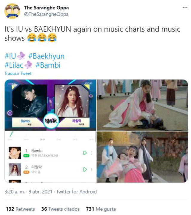 Memes sobre la competencia amigable entre Baekhyun y IU. Foto: SBS