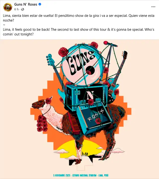  Guns N' Roses sorprende a peruanos con su post.   