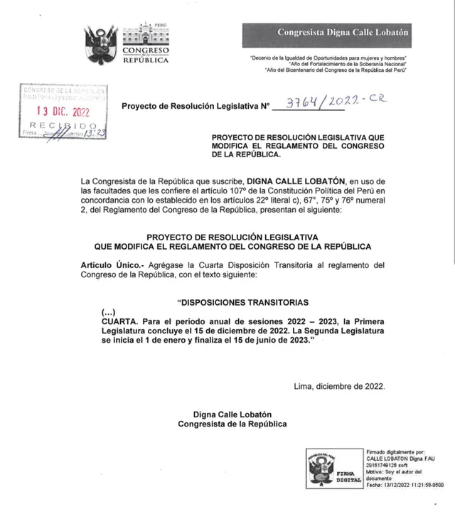 Proyecto para que segunda legislatura inicie el 1 de enero de 2023. Foto: Captura Twitter