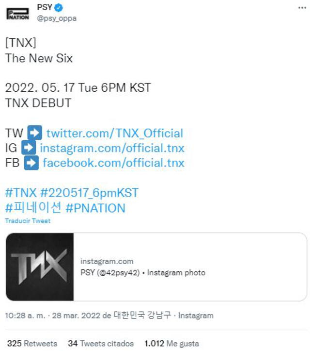 Debut de TNX será en mayo. Foto: Twitter