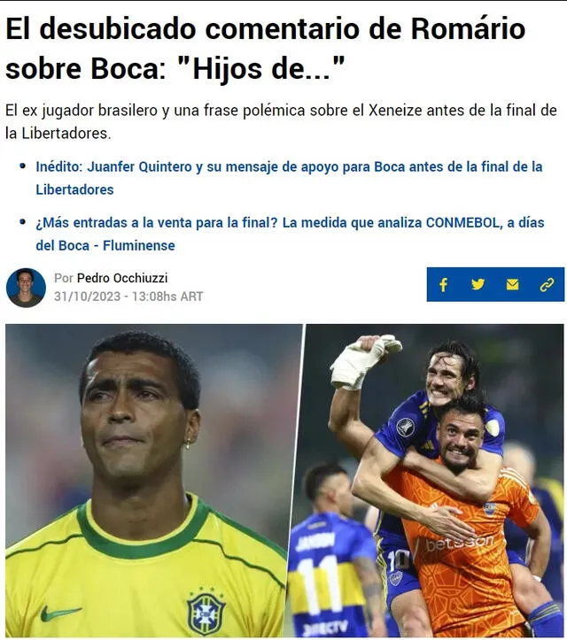  Prensa argentina informó sobre Romário. Foto: captura de Planeta Boca Juniors    