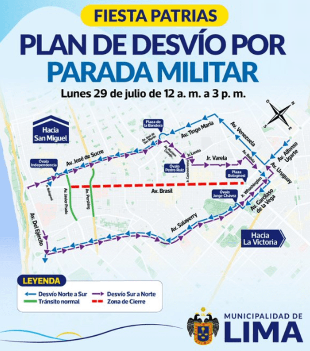 La Municipalidad de Lima dio detalles del plan de desvío para este 29 de julio. Foto: Municipalidad de Lima   