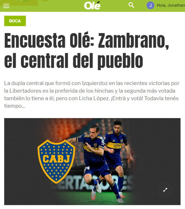 Carlos Zambrano: Diario Olé resalta el trabajo del peruano en Boca Juniors