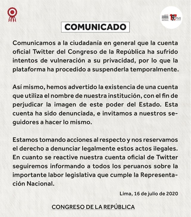 Publicación del Congreso de la República.