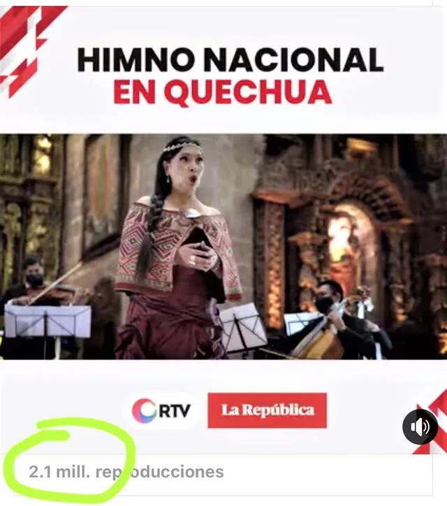 Captura de pantalla. Himno nacional en quechua tiene hasta el 3 de agosto 2021, más de 2 millones 100 mil reproducciones.