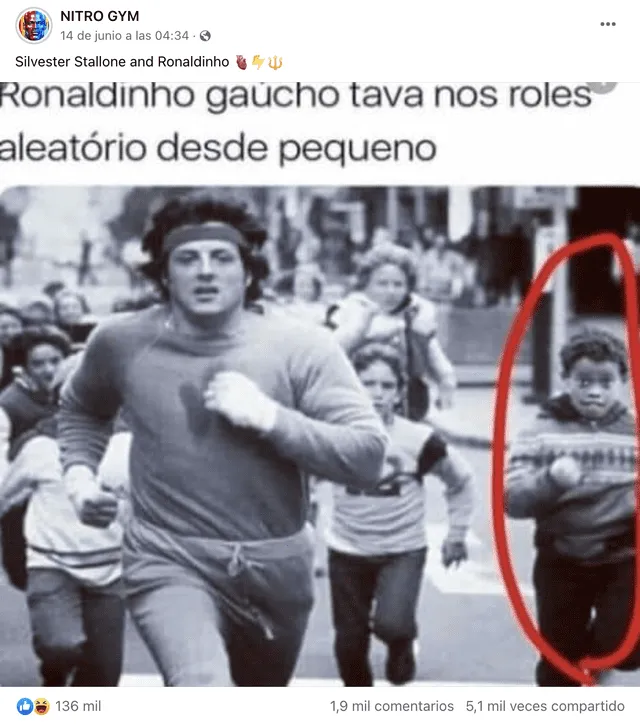 Una publicación presentó una supuesta imagen de Sylvester Stallone y el futbolista Ronaldinho de niño, pero era falsa. Foto: captura de Facebook   