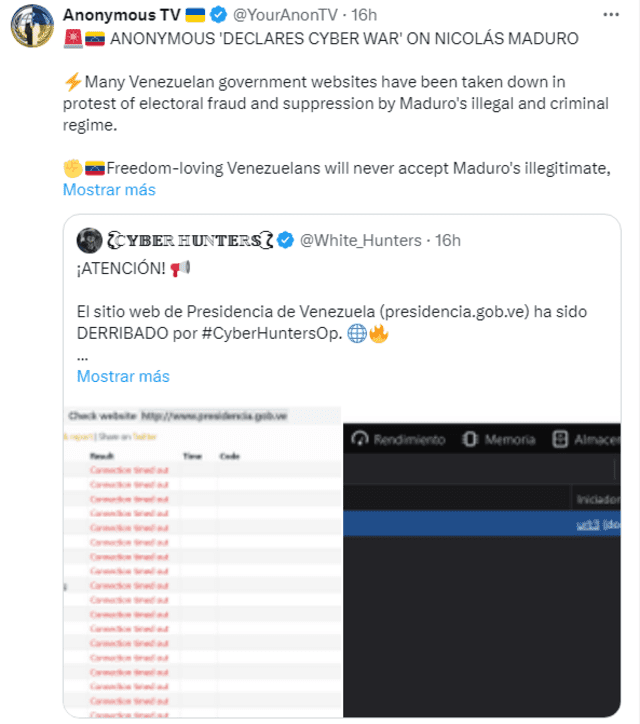 Anonymus le declaró 'la guerra' a Nicolás Maduro. Foto: X   