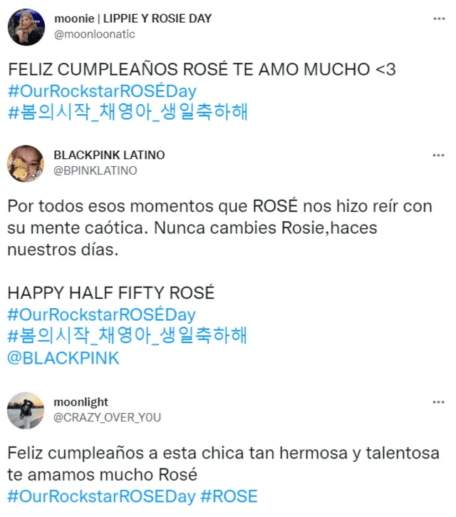 Mensajes de BLINK para Rosé de BLACKPINK por su cumpleaños. Foto: captura/Twitter