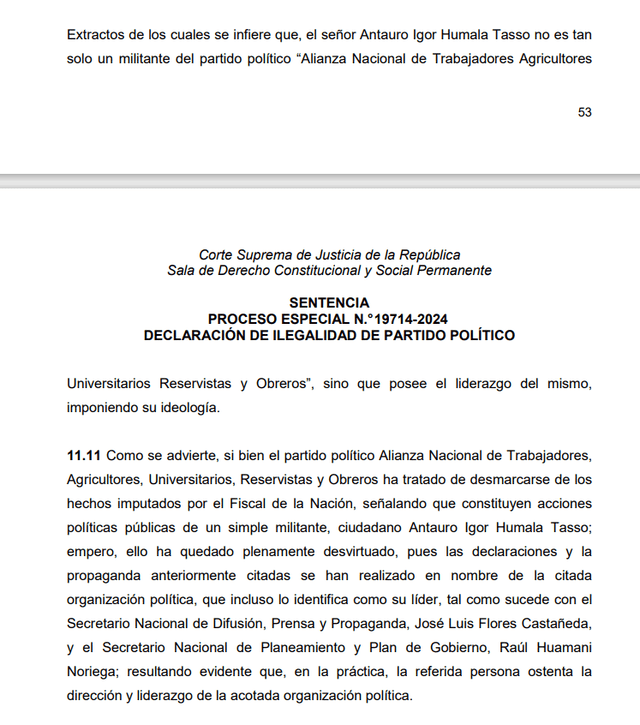  Fallo de la Suprema sobre la demanda de ilegalidad contra el partido A.N.T.A.U.R.O.   