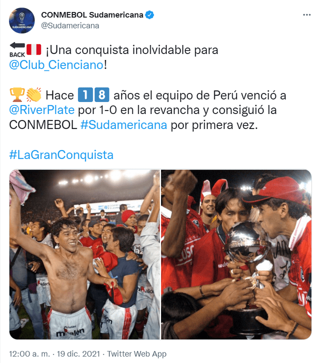 Cienciano volverá a jugar la Sudamericana en el 2022. Foto: captura Twitter