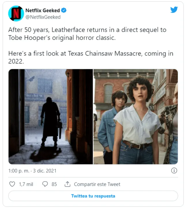 Netflix muestra la primera imagen de Leatherface. Foto: captura Twitter