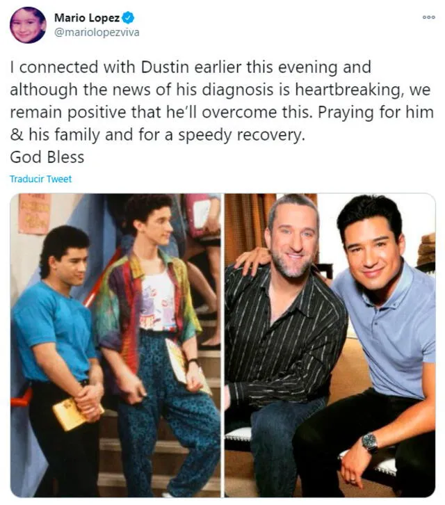 Mario Lopez emitió un comunicado de apoyo para su amigo y colega Dustin Diamond. Foto: Mario Lopez Twitter