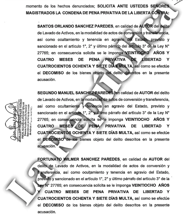 La acusación fiscal contra los Sánchez Paredes que accedió La República   