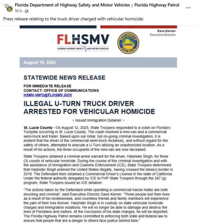  Orden de arresto de Harjinder Singh. Foto: Florida Department of Highway Safety and Motor Vehicles<br>    