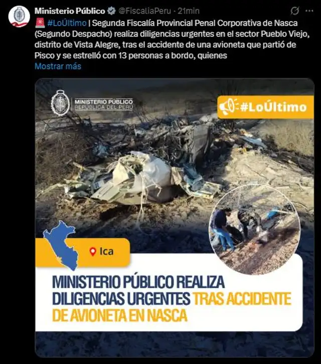 Ministerio Público inicia diligencias tras accidente en Nasca