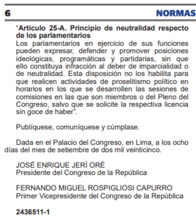 Normativa publicada en El Peruano.   