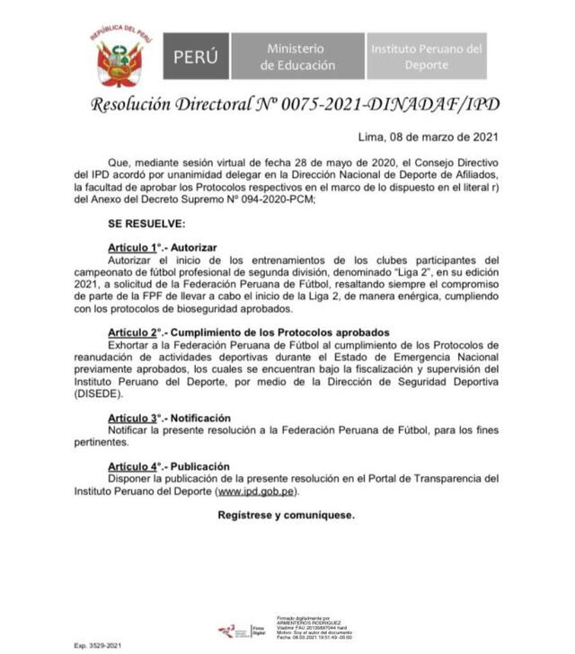 Resolución del Instituto Peruano del Deportes
