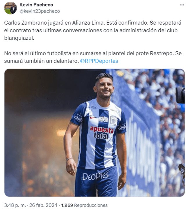 Zambrano no será la última incorporación en Alianza. Foto: X/Alianza Lima.   